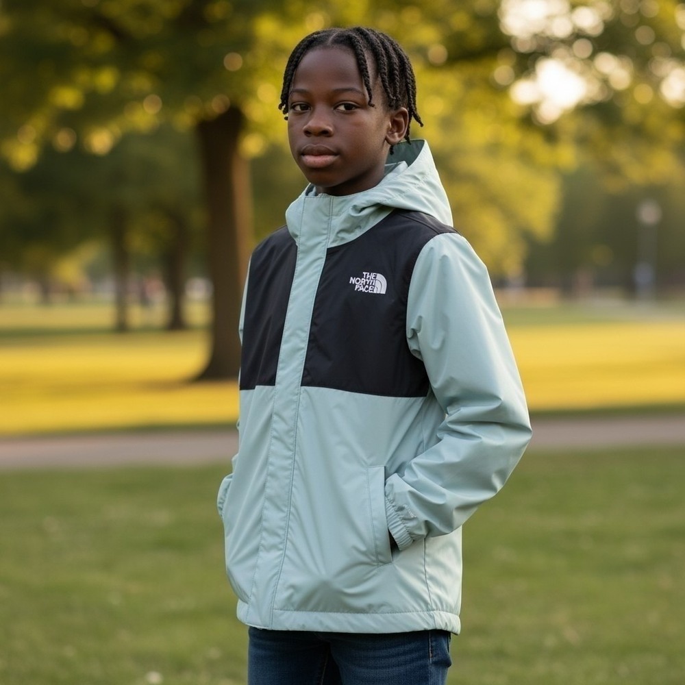 The North Face Kids Jamie Shell RTO Jacket Blue Black Hooded Windbreaker M NEW